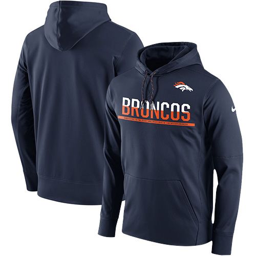 Men's Denver Broncos Nike Navy Sideline Circuit Pullover Performance Hoodie - Click Image to Close